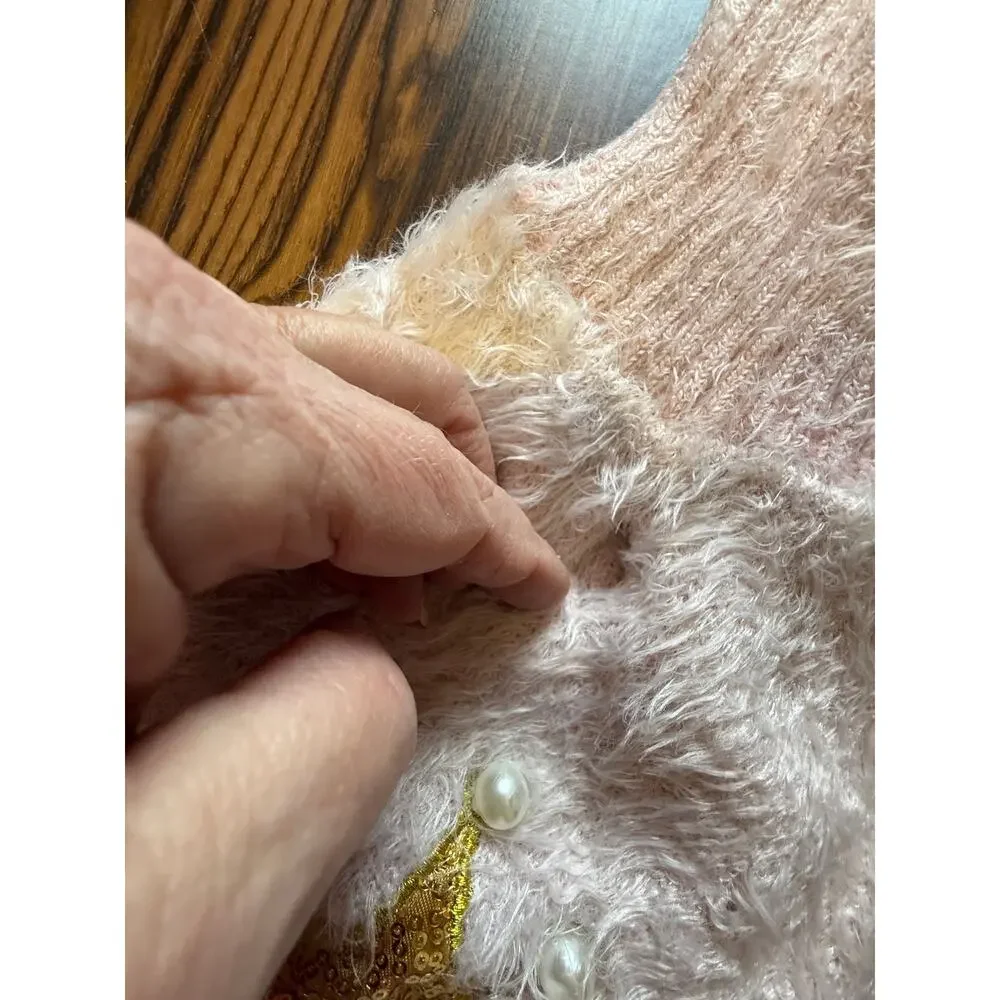 Barker & Jane Fuzzy Dog Sweater with Pearl Accents Size S